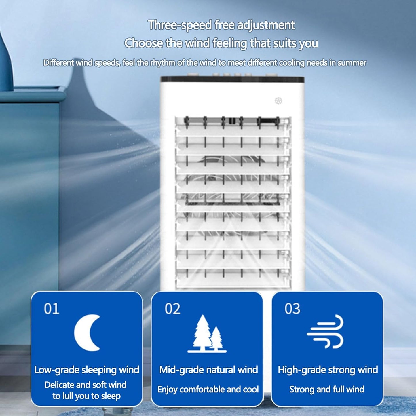  Ventilateur Climatiseur Mobile, Rafraîchisseur D'air à 3 Vitesses, Réservoir D'eau Grande Capacité, Humidification Et Purification, Minuterie 12 Heures, 75 W, Modèle Méca