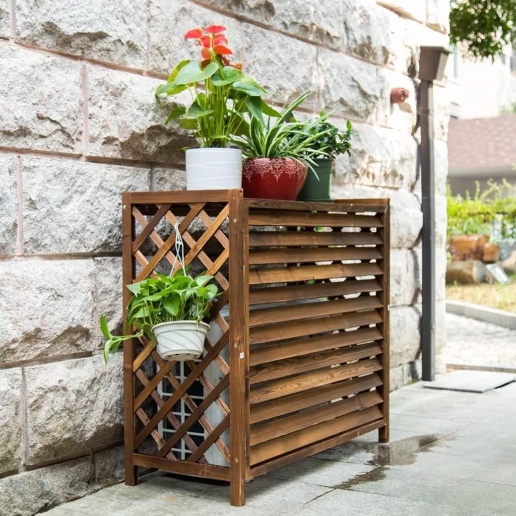  Housse De Protection En Bois Massif Pour Climatiseur D'extérieur Et Support De Fleurs Pour Balcon - Résistant Aux Intempéries Et à La Corrosion - 85 X 35 X 75 Cm
