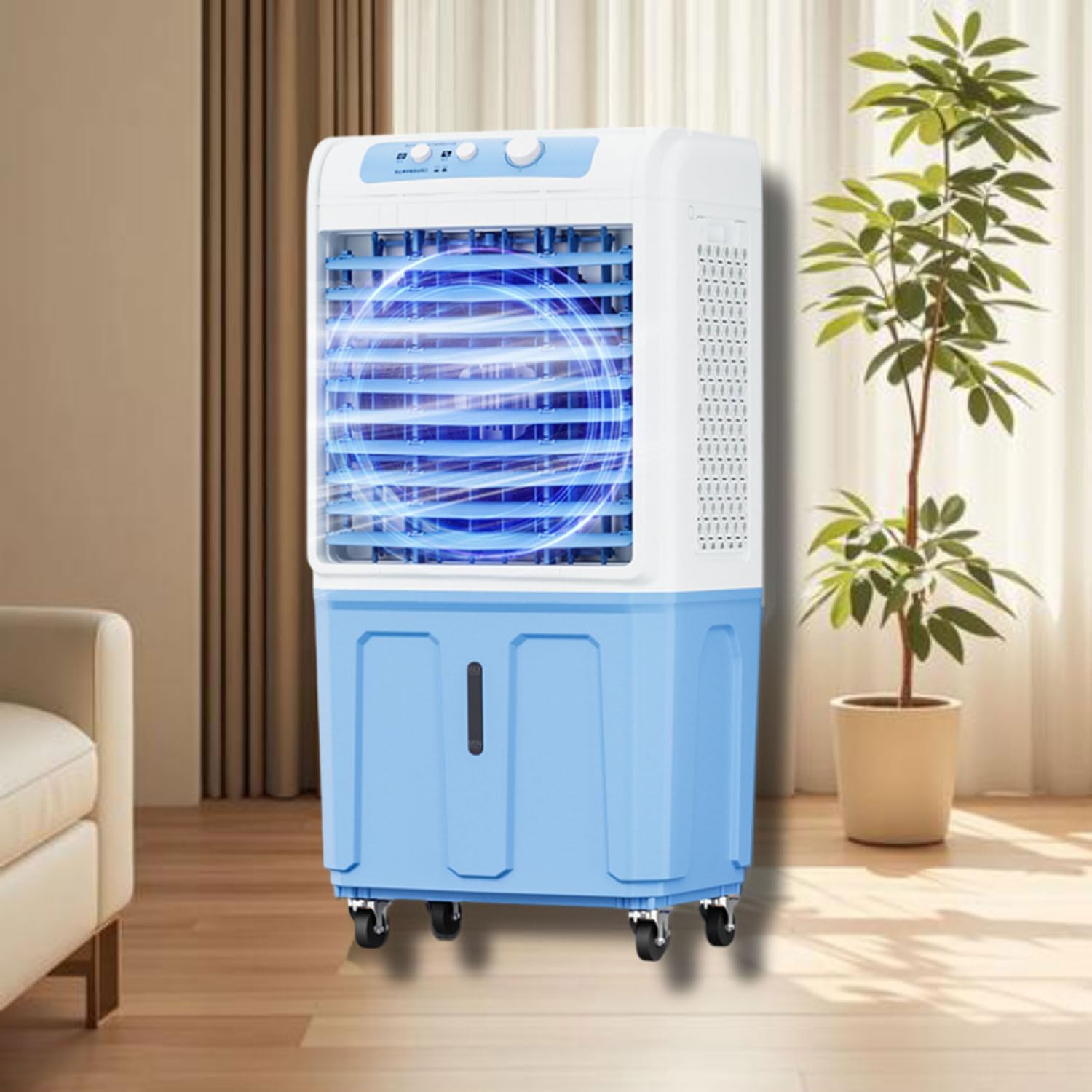 GENERIC Refroidisseur D'évaporation Portable Sans Fenêtre 40L Réservoir 120 Ventilateur Oscillant 3 Vitesses Climatiseur Debout Au Sol à Distance Pour Les Grandes Chambres Extérieures Intérieures Refroidissem