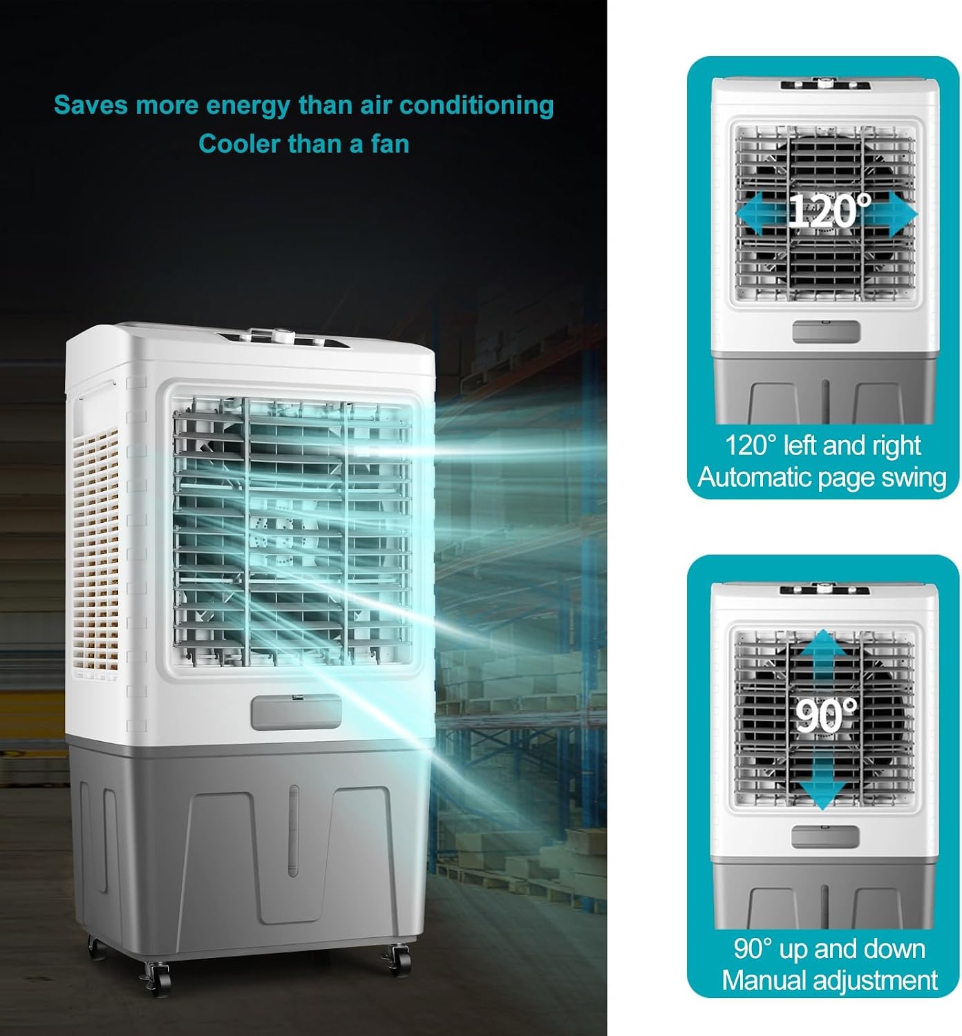 GENERIC Glacière Portable Pour Climatiseur Avec Réservoir D'eau De 50 L, Ventilateur à 3 Vitesses, Oscillation à 120°, 4 Blocs De Glace Inclus
