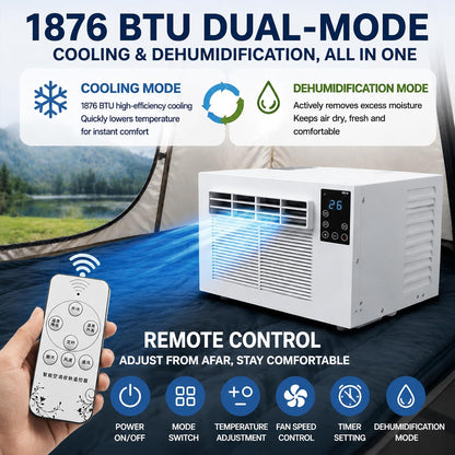 Climatiseur De Camping Portable, 1876 BTU AC, 280W Basse Puissance, Spot Cooler Silencieux Avec Télécommande, Mode Double Froid/Déshumidification, Minuterie 24H, Pour Tente 1-5㎡, RV, Plein Air