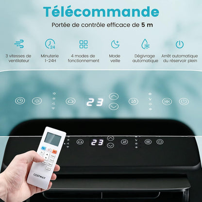  COSTWAY Climatiseur Mobile Silencieux 5 EN 1, Clim 12000BTU Refroidissement Rapide,Chauffage,Ventilateur,Déshumidificateur,Mode Nuit, Climatisation Faible Conso,Wifi