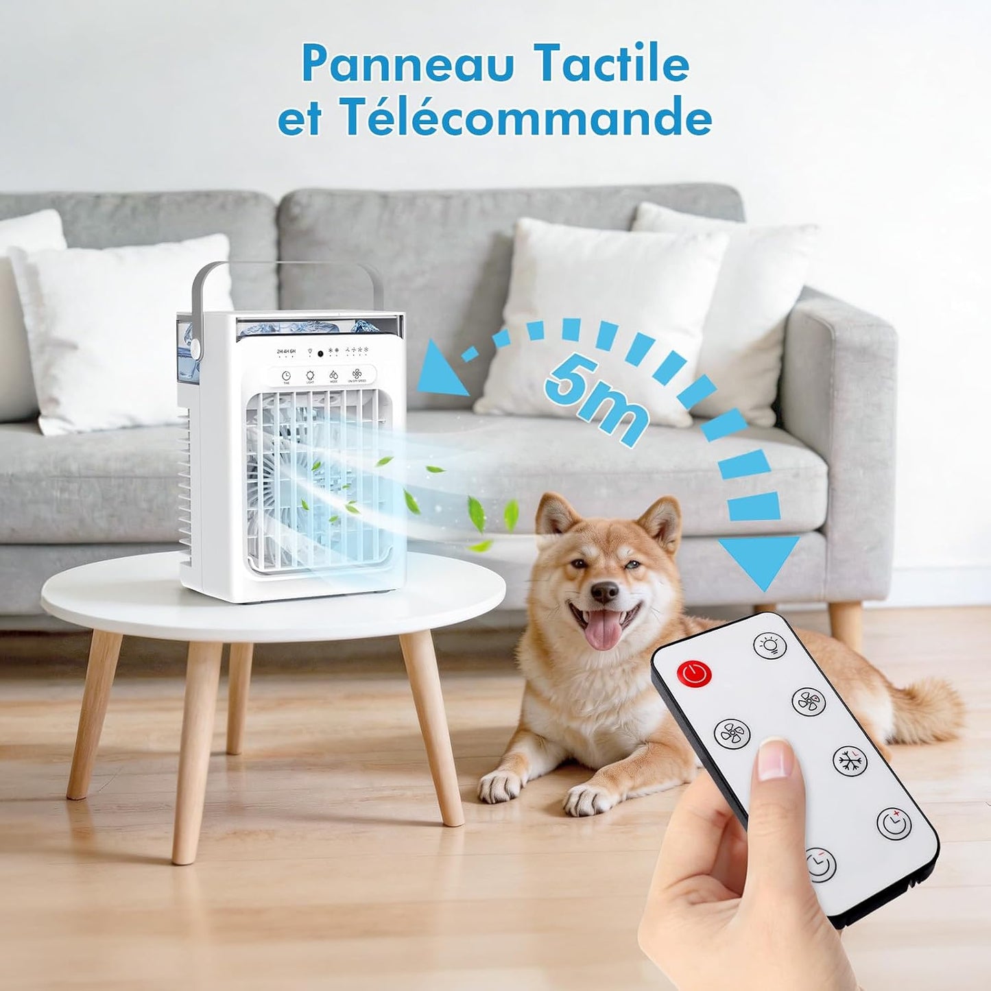  Mini Climatiseur Portable 3-en-1, Réservoir D'Eau 1L, 4 Vitesses Réglables, 3 Minuteurs, Lumière RVB Intégrée, Climatiseur Mobile Silencieux Avec Télécommande Pour Maison, Bureau