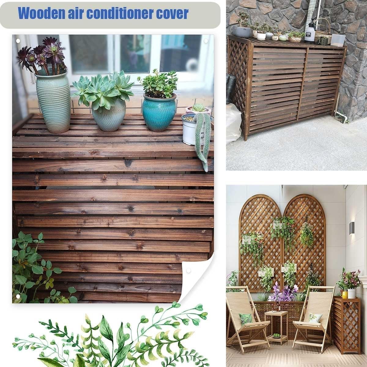 GENERIC Housse De Climatiseur En Bois Massif Et Support De Fleurs 105 X 47 X 100 Cm élégante Avec Stores Finition Marron Parfait Pour La Décoration Et La Protection De La Maison