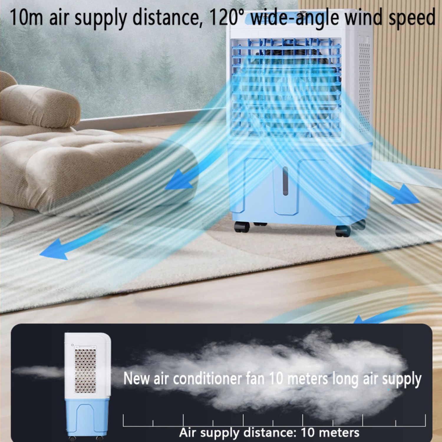 GENERIC Refroidisseur D'air Portable Avec 3 Vitesses, Grand Réservoir D'eau Et Batterie à Glace.120° Pivotant, Fonctionnement Calme 36dB.Idéal Pour La Chambre à Coucher, Le Bureau Ou La Terrasse.Mouvement Fac