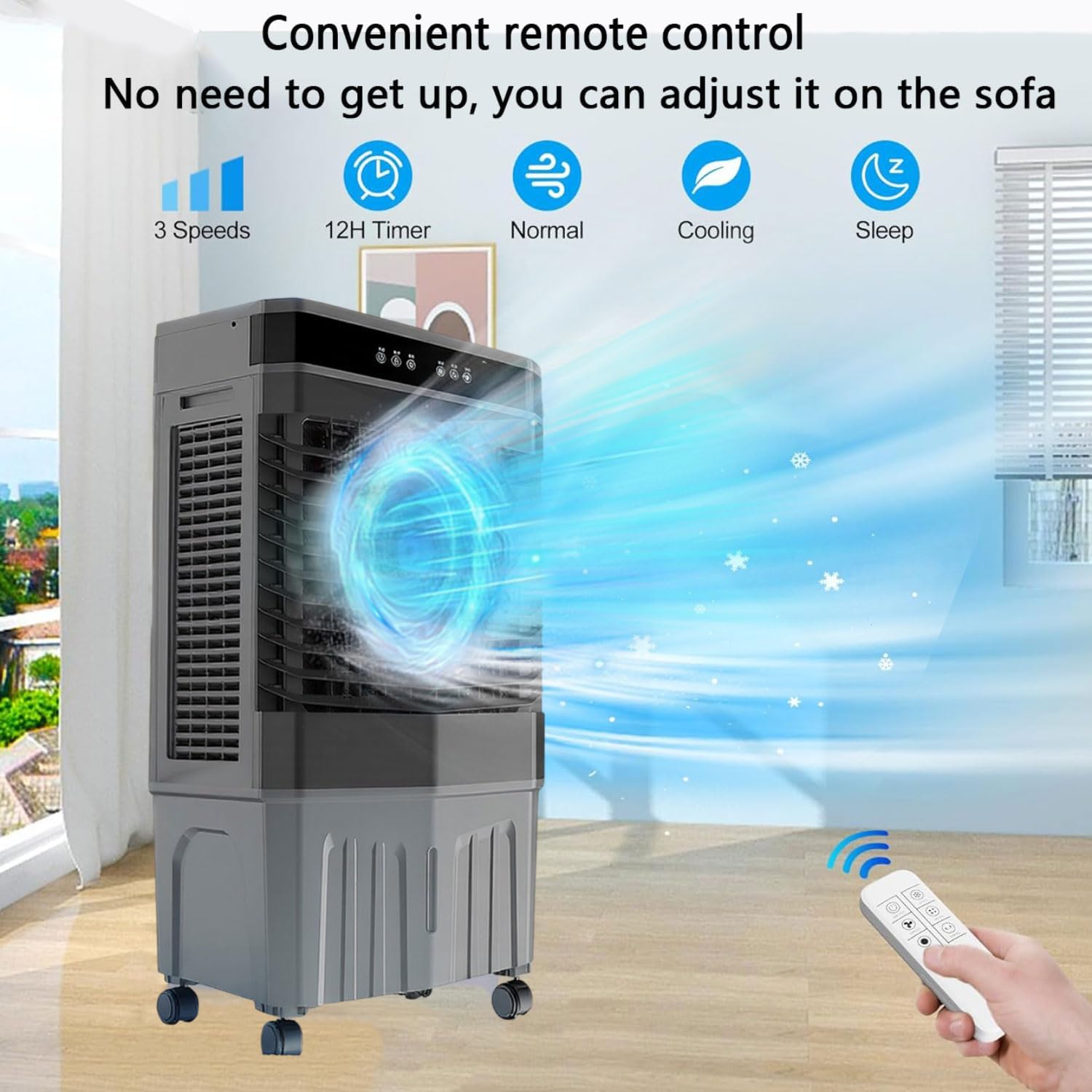GENERIC Climatiseur Mobile Portable Refroidisseur Par évaporation Avec Grand Réservoir Télécommande 3 Vitesses Orientable 120° Minuterie 1-12h Silencieux Ventilateur Refroidisseur D'air Pour Maison