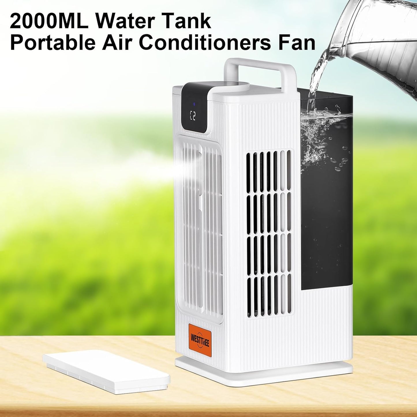  WESTTREE Petit Ventilateur Brumisateur De Climatiseur, Oscillant à 120°, 3 Niveaux D'humidification Et 4 Vitesses, 7 Veilleuses De Couleur RVB, Climatiseur Portable Pour Chambre à Coucher -F10 Blanc