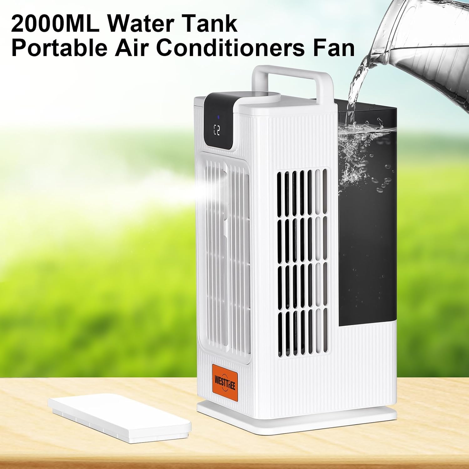  WESTTREE Petit Ventilateur Brumisateur De Climatiseur, Oscillant à 120°, 3 Niveaux D'humidification Et 4 Vitesses, 7 Veilleuses De Couleur RVB, Climatiseur Portable Pour Chambre à Coucher -F10 Blanc