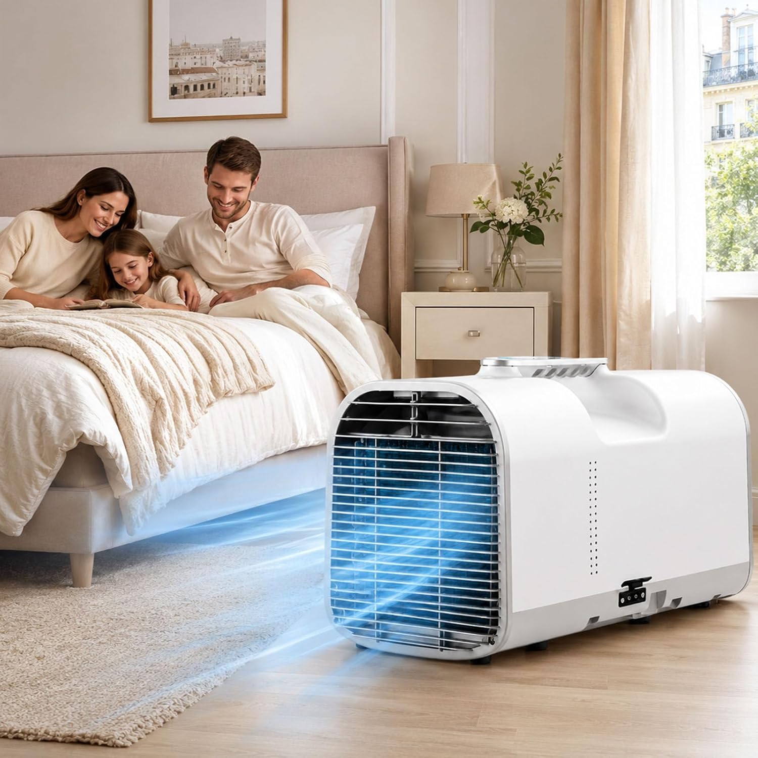  Climatiseur De Camping 4 En 1, Climatiseur Portable, Climatiseur Mobile, Rafraîchisseur D'air Professionnel Pour Cabine, Bureau – Auto-Évaporation, Mode Nuit, 4 Modes 1300W
