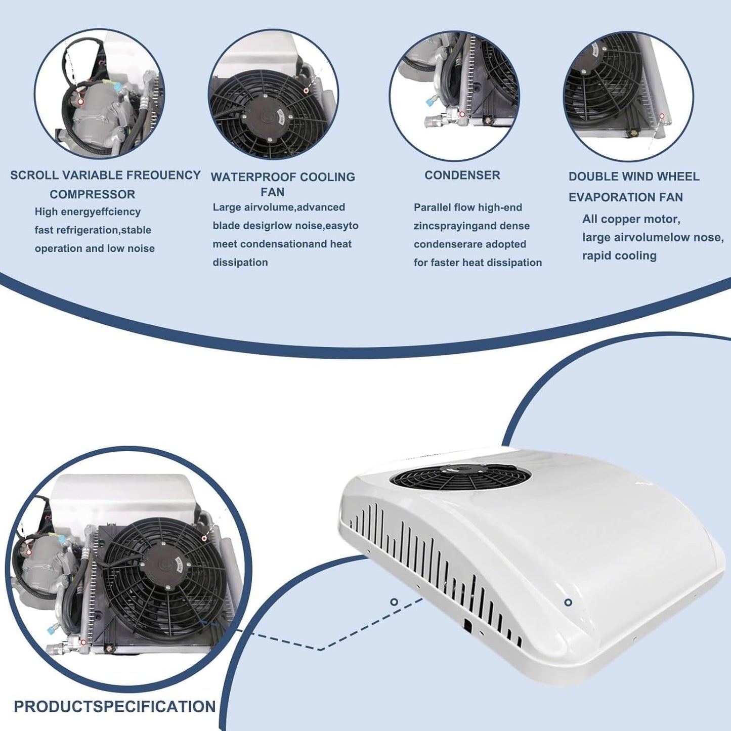 GENERIC Climatiseur 9500 BTU - Unité De Climatisation De Stationnement à Faible Puissance Avec Compresseur à Vis Pour Le Chauffage Et Le Refroidissement Pour Camping-car, Camion, Bateau, Caravane