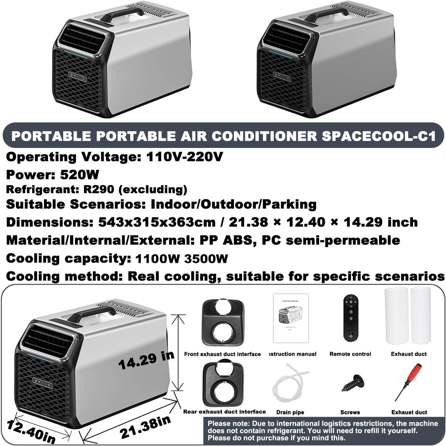  Nouveau Climatiseur Portable Camping 3500 BTU Pour Tente Et Petits Espaces (3–5 M²), Climatiseur Mobile Silencieux Pour Camping-Car, Avec Minuterie Et Télécommande Silver