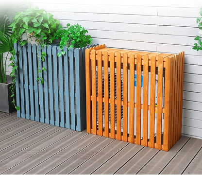  Housse Climatiseur Extérieur Couverture,Climatiseur Clôture écran Extérieur En Bois Climatiseur Support, Bois Massif Climatiseur Support De Fleur Blanc, Grille Anti-corrosion En Bois Climatiseur