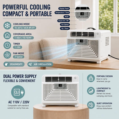  Climatiseur De Tente Et Camping-Car, Mini Climatiseur Portable 3 En 1 Avec Véritable Compresseur (2700 BTU / 280W), Ventilateur Silencieux 45dB Pour Voyage, CaraVa-nse Et Camion