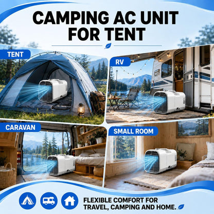  Mini Climatiseur Portable 5100 BTU | Climatiseur De Camping Tente | Mode Nuit Silencieux, Minuterie 12 Heures, Design Compact Avec Tuyau D'échappement Inclus Pour Maison, Camion Et Van V1pro
