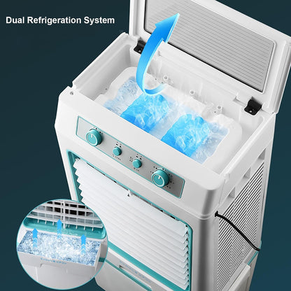  Climatiseur Mobile, Refroidisseur D'air 3 En 1, Réservoir De 40 L, 4 Packs De Glace, 3 Modes Et 3 Vitesses, Climatiseur Mobile Sans Evacuation, 110 Cm