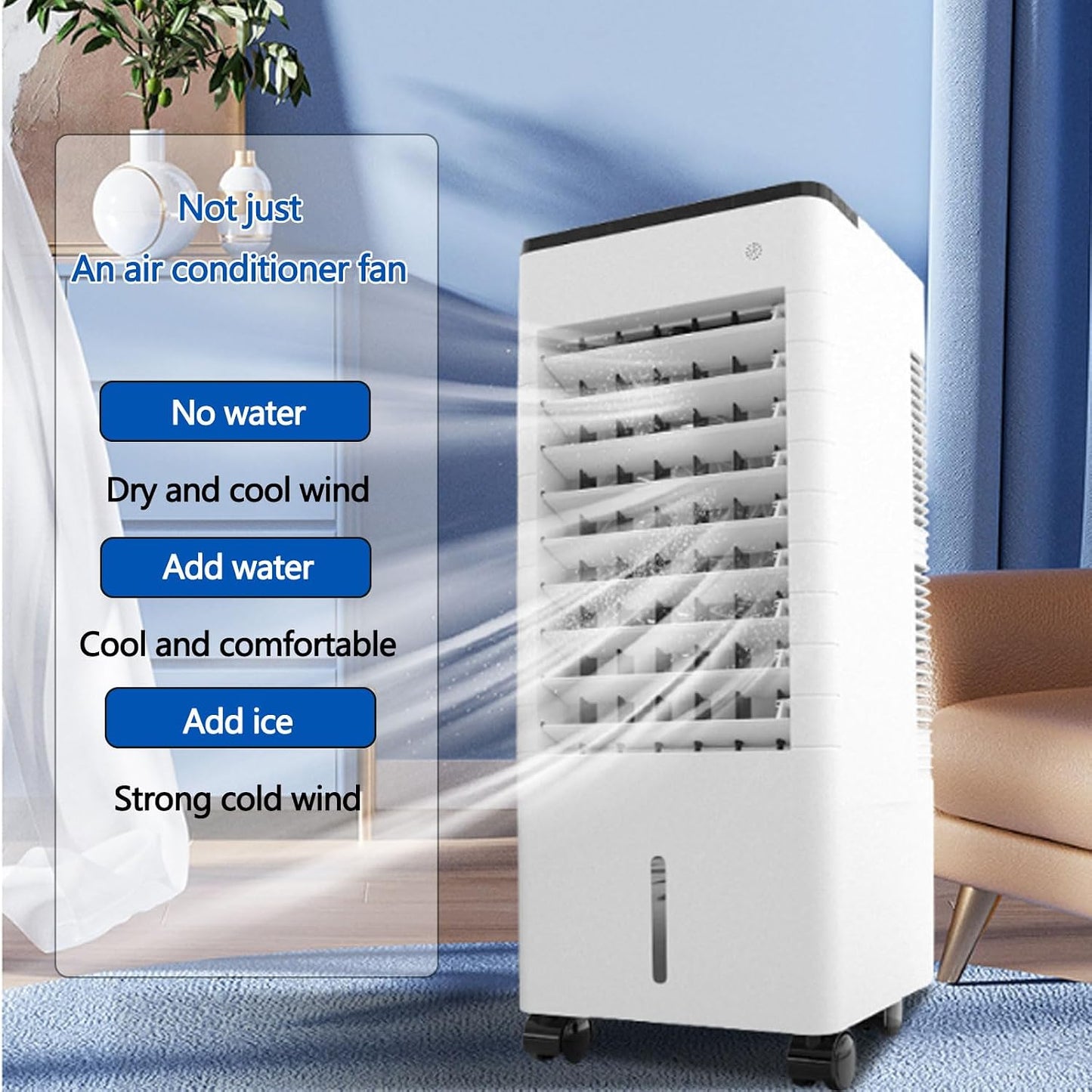  Ventilateur Climatiseur Mobile, Rafraîchisseur D'air à 3 Vitesses, Réservoir D'eau Grande Capacité, Humidification Et Purification, Minuterie 12 Heures, 75 W, Modèle Méca