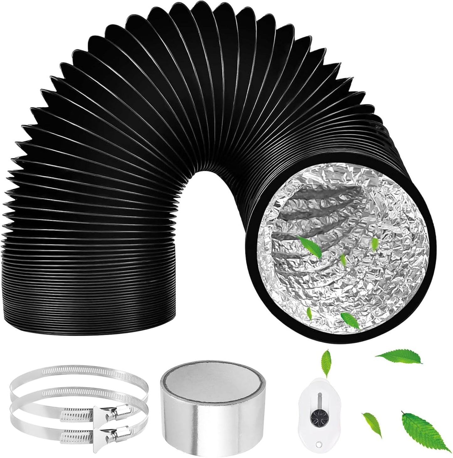  Tuyau Ventilation PVC 100mm Pour Hotte Aspirante 3m Flexible Tuyau D'Evacuation Avec 2 Colliers De Serrage Et 1 Adhésif Aluminium Pour Climatisation Extracteur D'Air Ventilateur Tubulair Gris