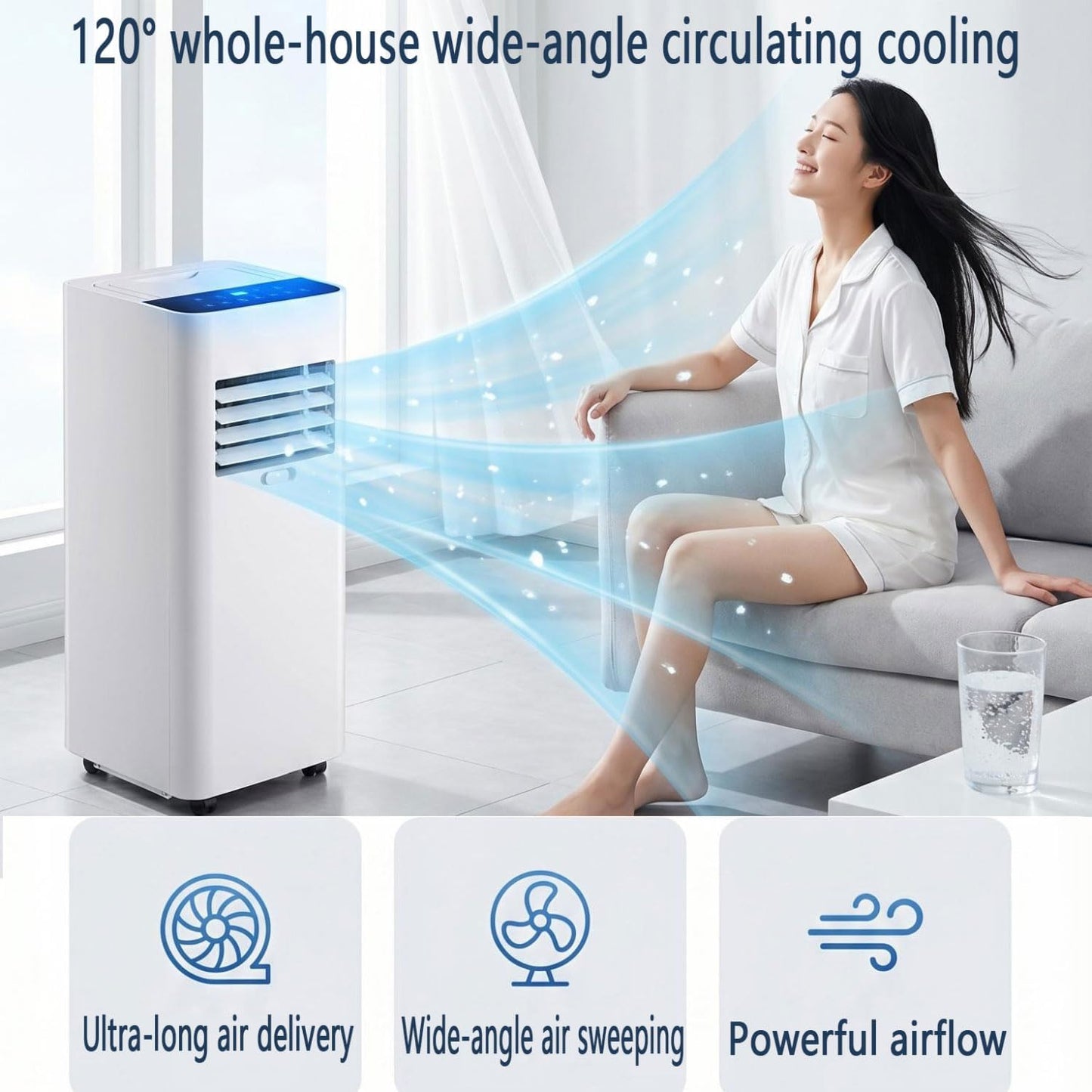  Climatiseur Portable Silencieux Smart AC Refroidit Jusqu'à 300 Sq.Ft. Avec Ventilateur Et Déshumidificateur, Affichage LED, Télécommande, Minuterie 24H, Kit De Fenêtre Pour Chambre à Coucher