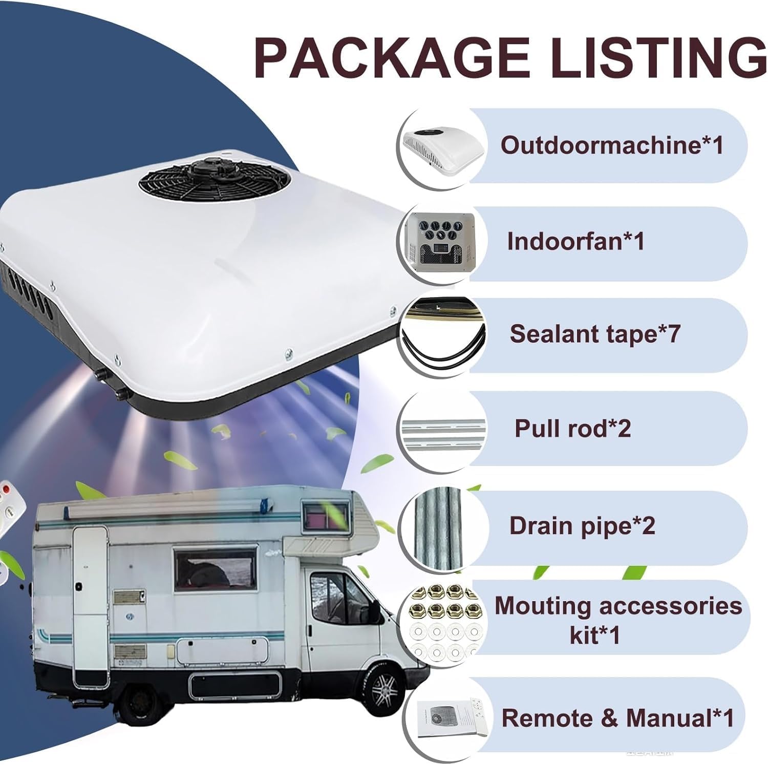 GENERIC Climatiseur 9500 BTU - Unité De Climatisation De Stationnement à Faible Puissance Avec Compresseur à Vis Pour Le Chauffage Et Le Refroidissement Pour Camping-car, Camion, Bateau, Caravane