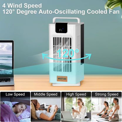  WESTTREE Petit Ventilateur Brumisateur De Climatiseur, Oscillant à 120°, 3 Niveaux D'humidification Et 4 Vitesses, 7 Veilleuses De Couleur RVB, Climatiseur Portable Pour Chambre à Coucher -F10 Blanc