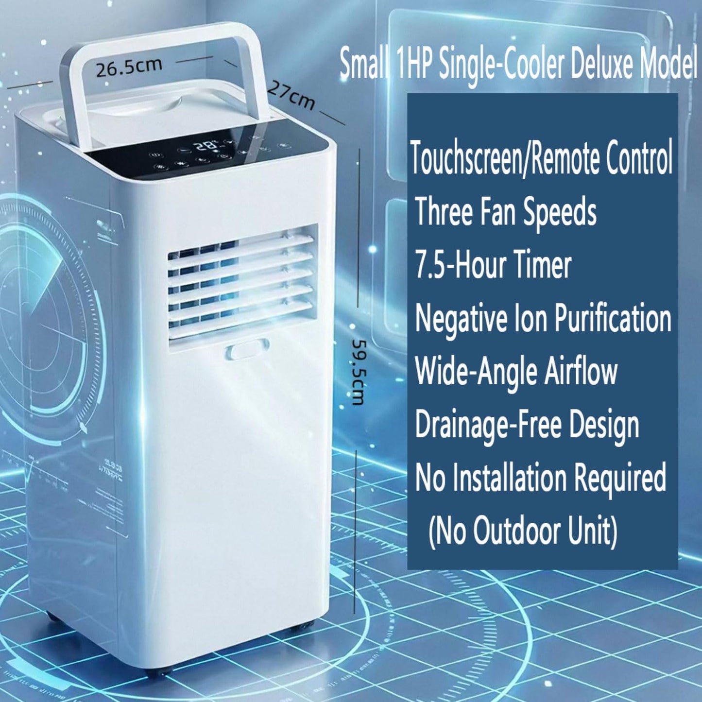  Climatiseur Portable 7000 BTU Avec Télécommande, Unité De Refroidissement Intelligente, Ventilateur Et Déshumidificateur, Ventilateur Oscillant, Réglages à 3 Vitesses, Idéal Pour Les Chambres Jusqu'à
