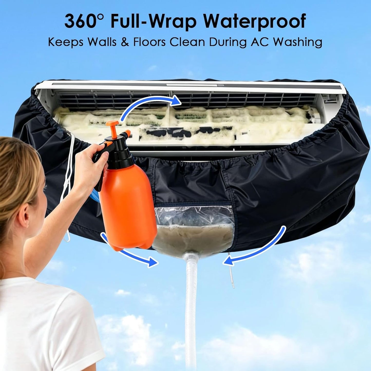  Kit De Nettoyage Climatisation 360° Professionnel Pour Climatiseur Split Et Mural, Housse De Nettoyage Avec Accessoires Pour Un Nettoyage Maison Facile (Noir, M)