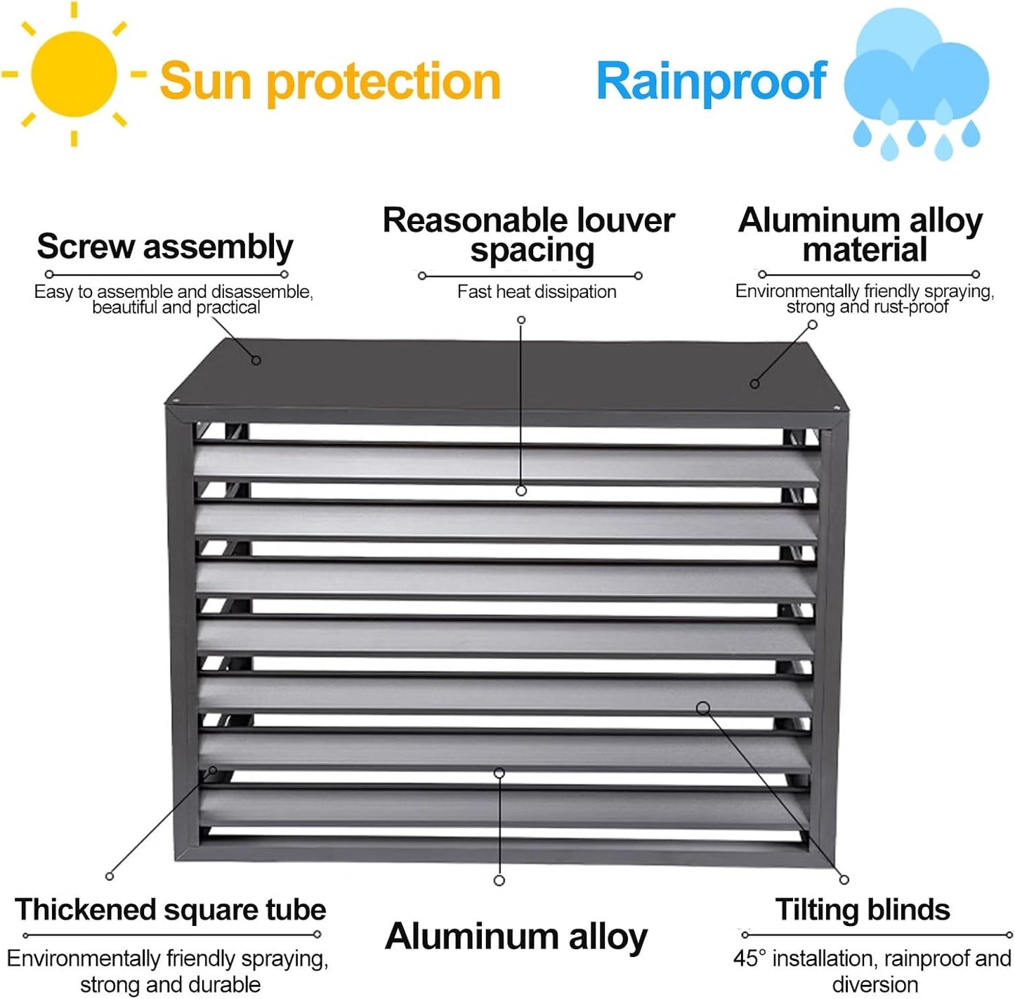 GENERIC Housse Réglable Pour Climatiseur Extérieur – Stores Divisés En Aluminium Résistant Aux Intempéries Et Bouclier De Pompe à Chaleur, Couleur élégante Pour Dissimuler L'unité AC, Clôture Durable Et