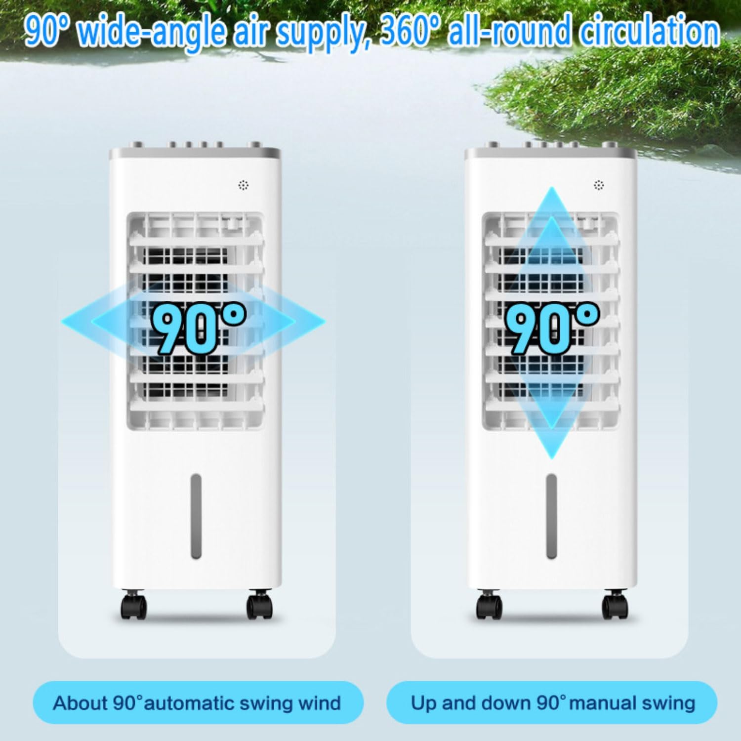 GENERIC Climatiseur Portable 3 En 1 Unité De Climatisation Avec 3 Vitesses 90°Oscillant 8H Minuterie 9LTank Refroidisseur D'air évaporatif Avec Ventilateur De Refroidissement à Distance Humidificateur Pour La