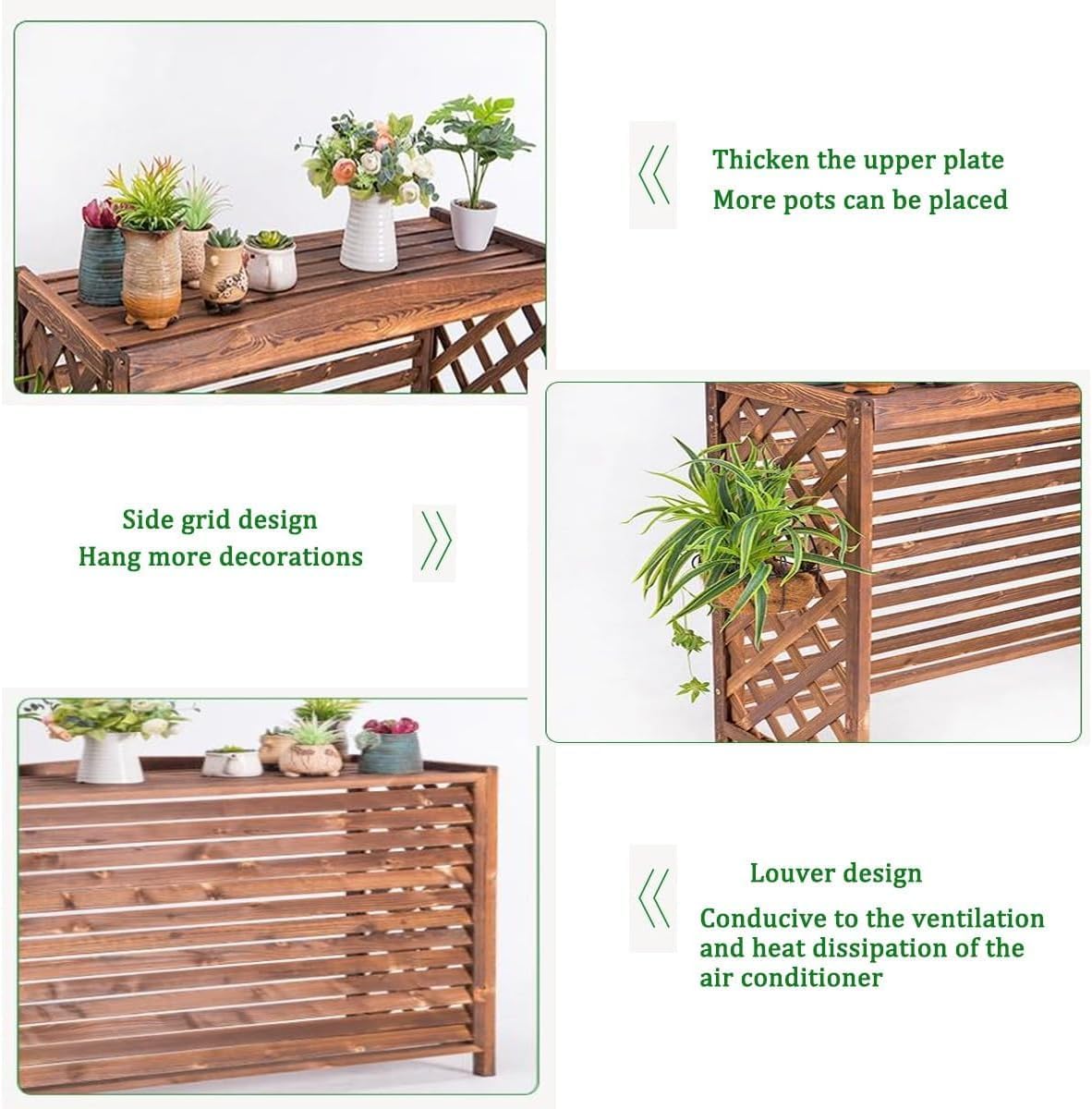 GENERIC Housse De Climatiseur En Bois Massif Et Support De Fleurs 105 X 47 X 100 Cm élégante Avec Stores Finition Marron Parfait Pour La Décoration Et La Protection De La Maison