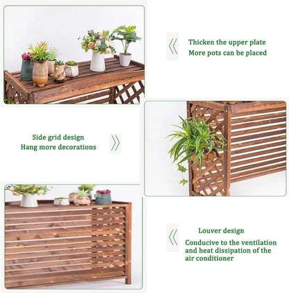 GENERIC Housse De Climatiseur En Bois Massif Et Support De Fleurs 105 X 47 X 100 Cm élégante Avec Stores Finition Marron Parfait Pour La Décoration Et La Protection De La Maison