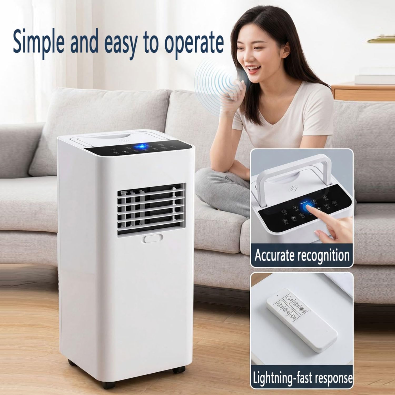  Climatiseur Portable 7000 BTU Avec Télécommande, Unité De Refroidissement Intelligente, Ventilateur Et Déshumidificateur, Ventilateur Oscillant, Réglages à 3 Vitesses, Idéal Pour Les Chambres Jusqu'à