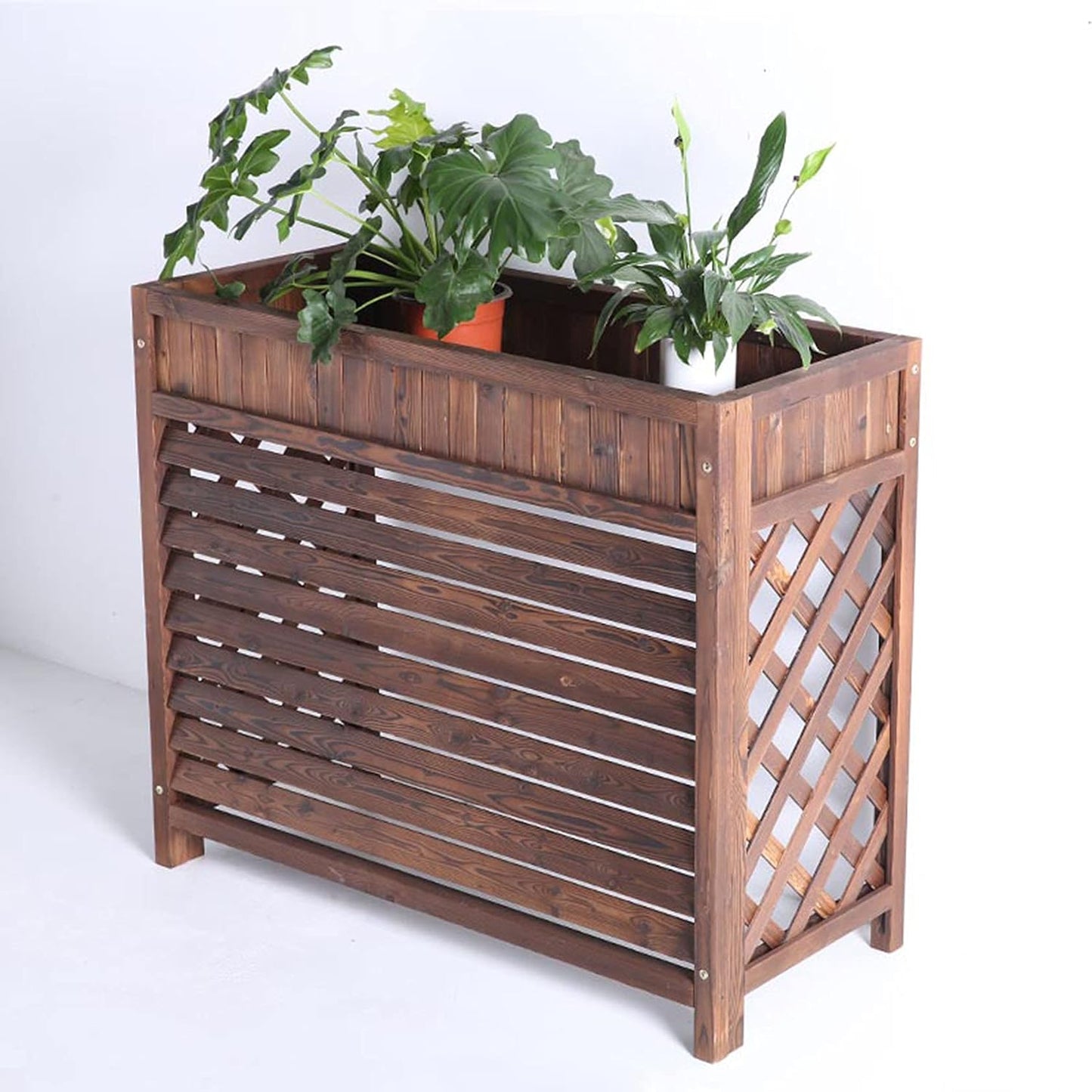 GENERIC Housse En Bois Pour Climatiseur Extérieur, Support à Persiennes En Bois Massif Et Support De Fleurs – Extérieur Du Climatiseur – Ion élégant Pour Unités De Climatisation – 111 Cm