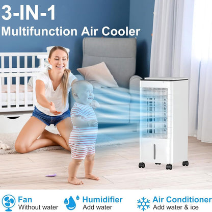  Climatiseur Mobile Silencieux Refroidisseur D'air 9L Climatiseurs Portables Économie D'énergie Ventilateur Humidificateur Avec 3 Vitesses Télécommande 1-15H Minuterie Pour Maison Bureau