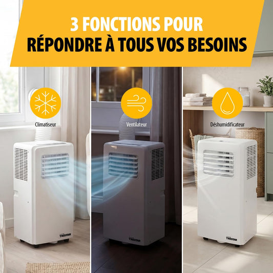  Tristar Climatiseur Mobile - 7 000 BTU - 3-en-1 - Déshumidifie, Rafraîchit, Ventile - Jusqu'à 25 M² - Kit Pour Fenêtre Inclus - AC-5478 [Classe énergétique A]