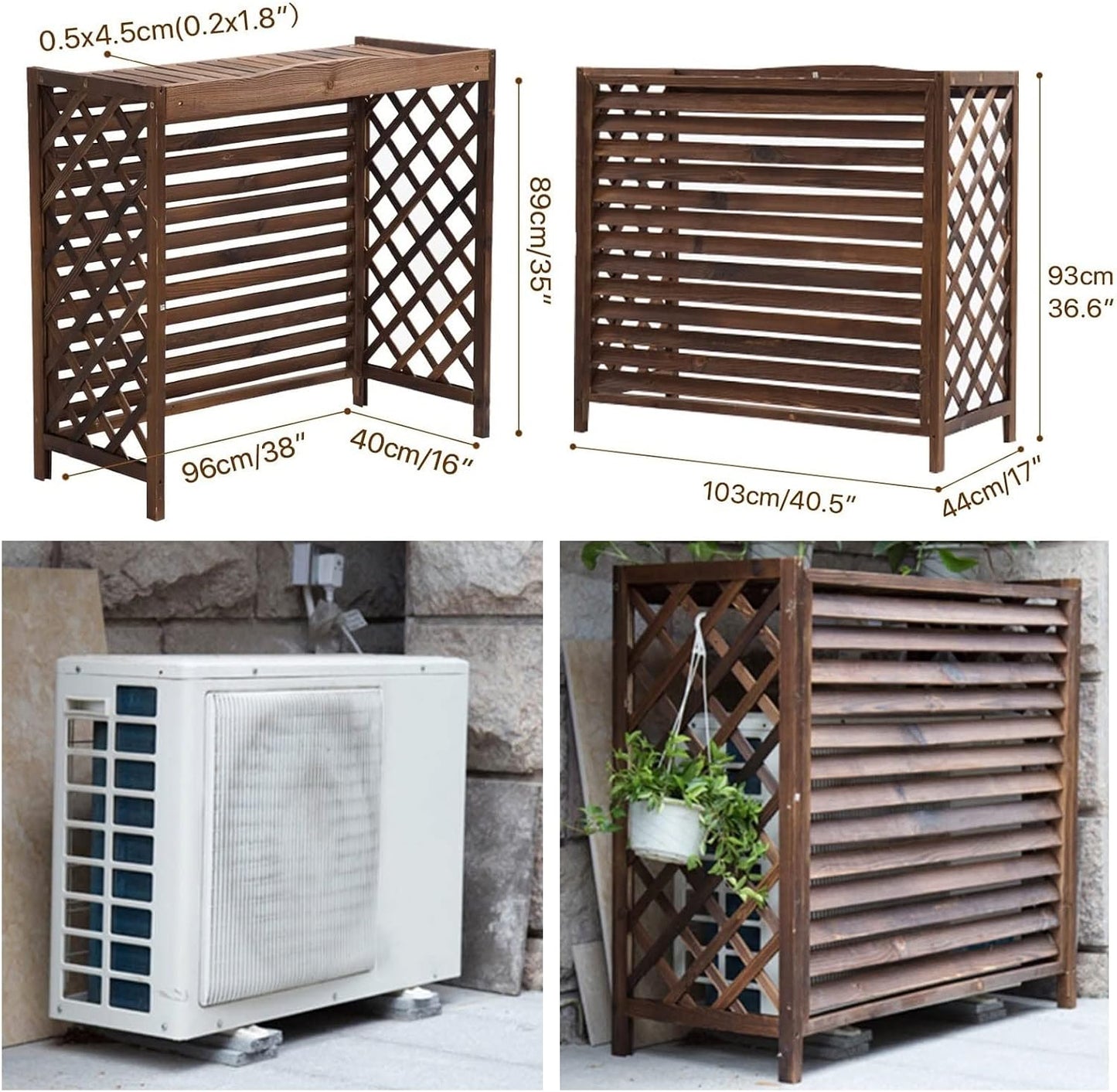 GENERIC Housse Pour Climatiseur Extérieur Et Boîtier De Pompe à Chaleur – Clôture D'intimité En Bois Massif, Poubelle Cachée, Support De Fleurs, Grilles Pour Unités De Climatisation.