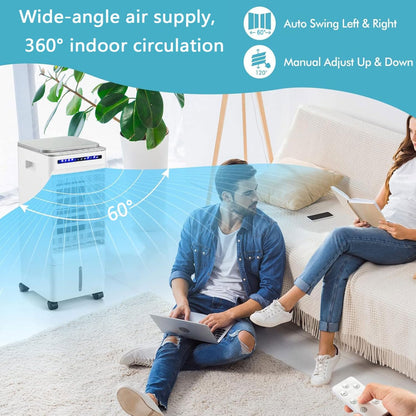  Rafraîchisseur D’Air Compact Smart Climatiseur Mobile Portable Avec 3 Vitesses 60° Oscillation Minuteur 7H,Refroidisseur Par évaporation Utilisation Facile Poignée De Transport Pour Maison