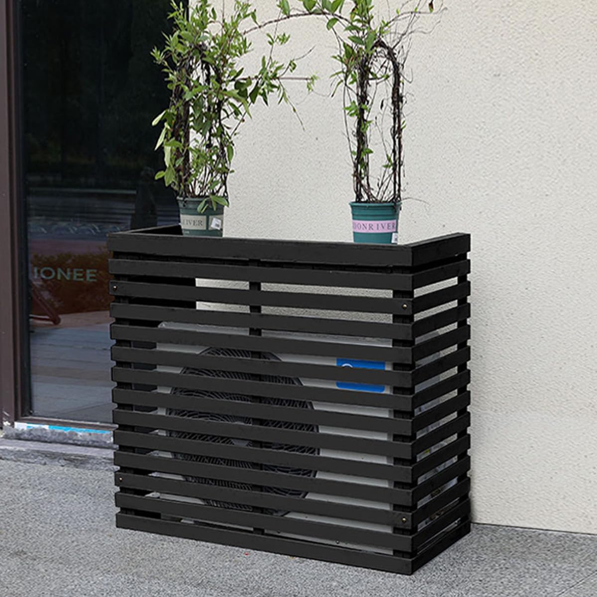 GENERIC Housse De Climatiseur D'extérieur En Bois Massif Avec Persiennes Et Support De 85 X 35 X 80 Cm, Design élégant Résistant Aux Intempéries Pour Terrasse Et Jardin