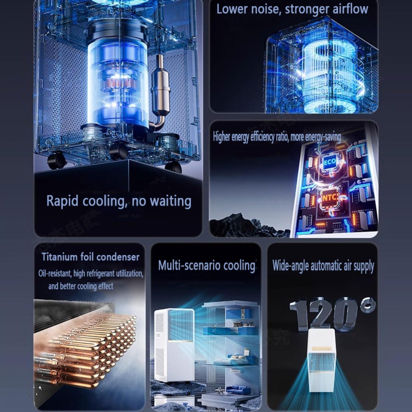  Climatiseur Portable Unités Intelligentes Intelligentes Avec Déshumidificateur De Refroidissement Intégré Et Modes De Ventilateur Pour La Pièce Jusqu'à 350 Sq.ft, Conditionneur Télécommande Kit D'inst