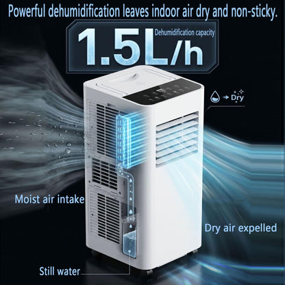  Climatiseur Portable Silencieux Smart AC Refroidit Jusqu'à 300 Sq.Ft. Avec Ventilateur Et Déshumidificateur, Affichage LED, Télécommande, Minuterie 24H, Kit De Fenêtre Pour Chambre à Coucher