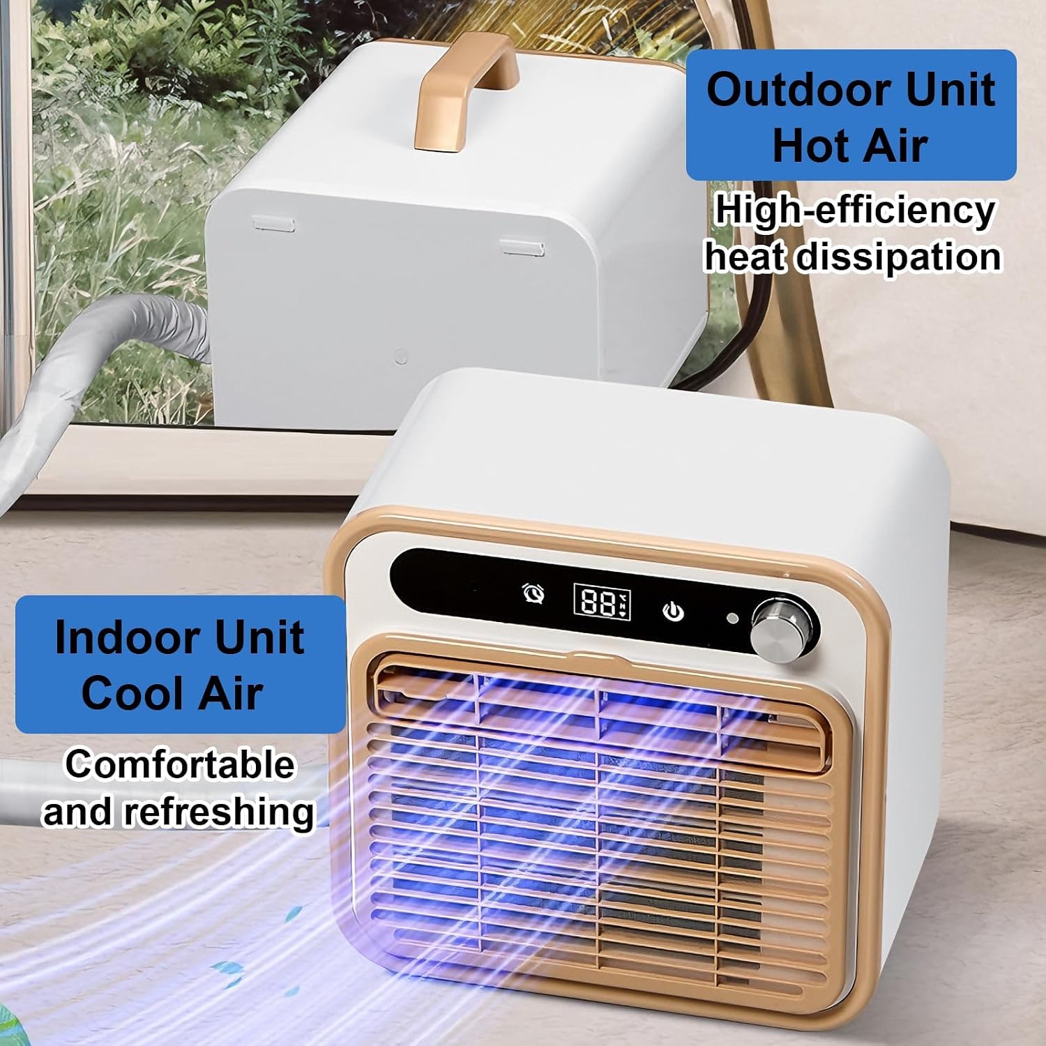  Climatiseur Portable Split, Aucun Tuyau De Conception Pour Les Tentes RVs, Refroidissement Silencieux Avec Télécommande WiFi, Minuterie 12H, Refroidisseur D'air Léger Pour Camping Caravan Small Spaces
