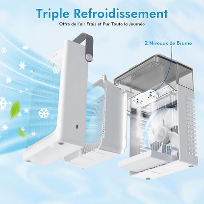  Mini Climatiseur Portable 3-en-1, Réservoir D'Eau 1L, 4 Vitesses Réglables, 3 Minuteurs, Lumière RVB Intégrée, Climatiseur Mobile Silencieux Avec Télécommande Pour Maison, Bureau
