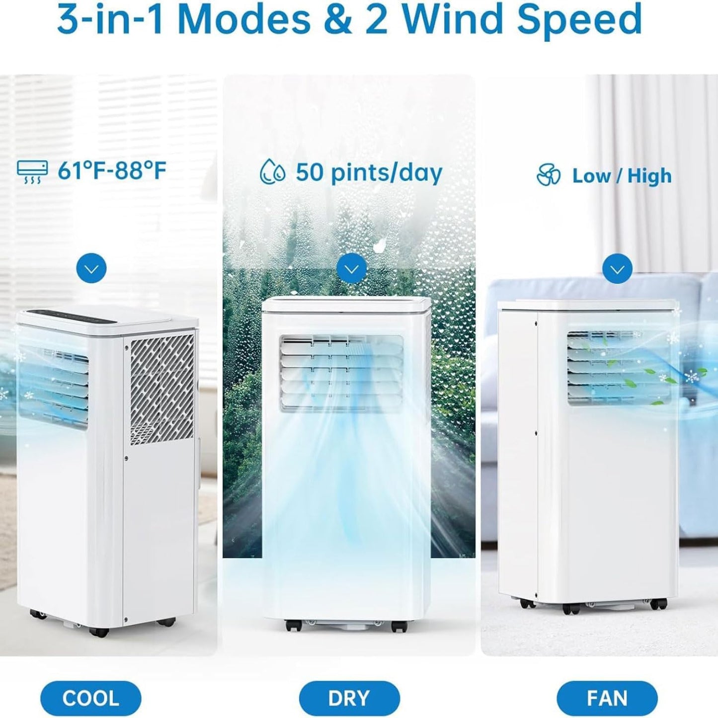  Climatiseur Portable Refroidit Jusqu'à 350 Sq.Ft., Unité De Climatisation Intelligente Avec Télécommande, Climatisation De Refroidissement Silencieux Avec Ventilateur Frais, Minuterie 24H, Kits De Fen