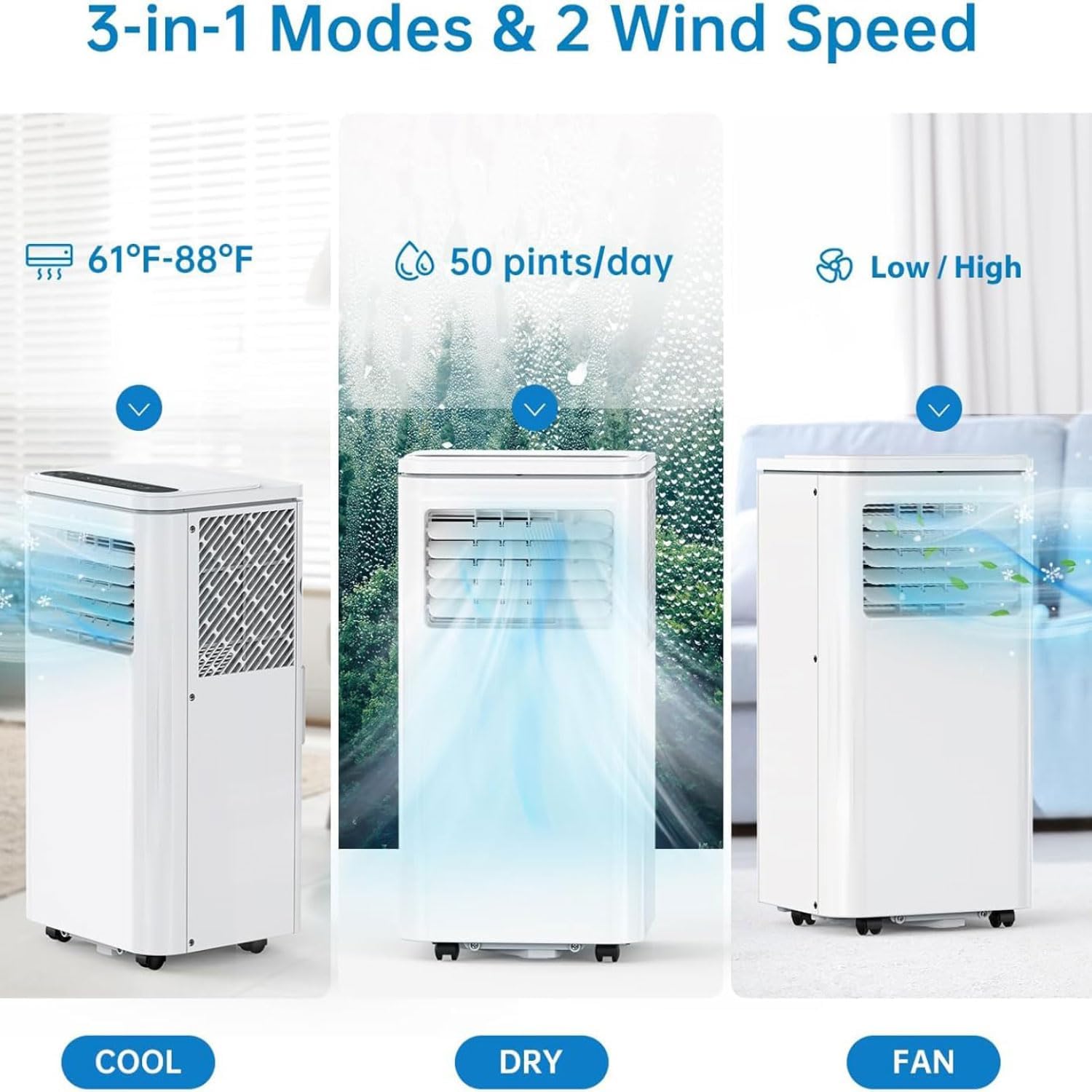  Climatiseur Portable Refroidit Jusqu'à 350 Sq.Ft., Unité De Climatisation Intelligente Avec Télécommande, Climatisation De Refroidissement Silencieux Avec Ventilateur Frais, Minuterie 24H, Kits De Fen
