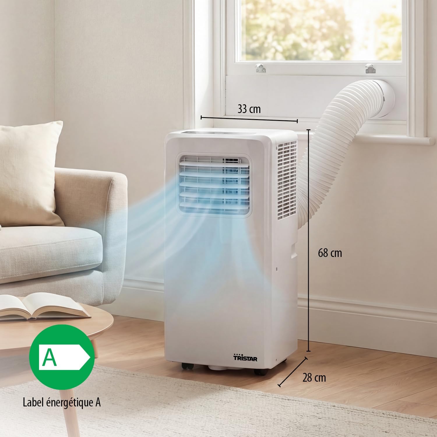  Tristar Climatiseur Mobile - 7 000 BTU - 3-en-1 - Déshumidifie, Rafraîchit, Ventile - Jusqu'à 25 M² - Kit Pour Fenêtre Inclus - AC-5478 [Classe énergétique A]