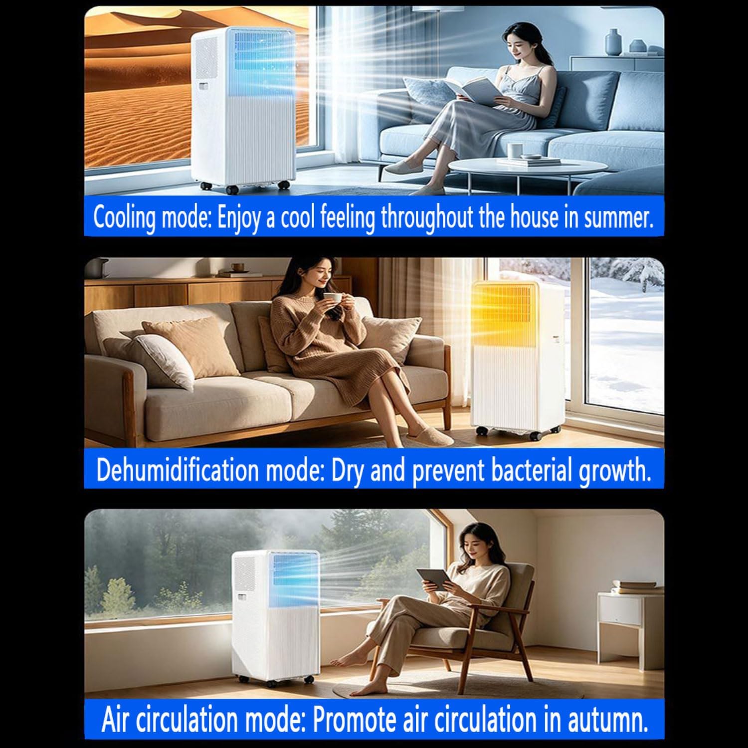  Climatiseur Portable Quiet Smart AC Cools 300 Sq.Ft, Remote Timer Sleep Mode Fenêtre Ventilateur De Refroidissement Pour Chambres à Coucher, Pas De Mur Requis
