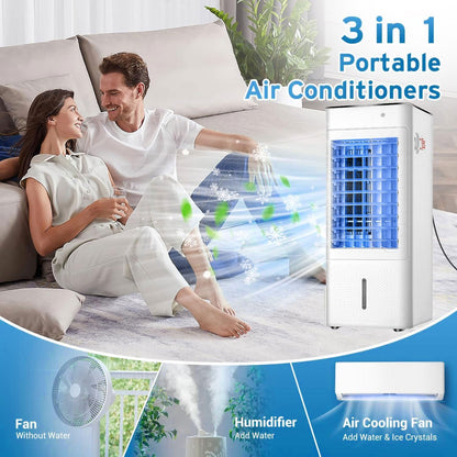 GENERIC Refroidisseur D'air Portable Avec Télécommande, 3 Vitesses Et 12H Minuterie, Ventilateur D'évaporation Silencieux Pour La Maison, Bureau, Chambre à Coucher.Basse Énergie 60W, Roues De Déplacement Faci