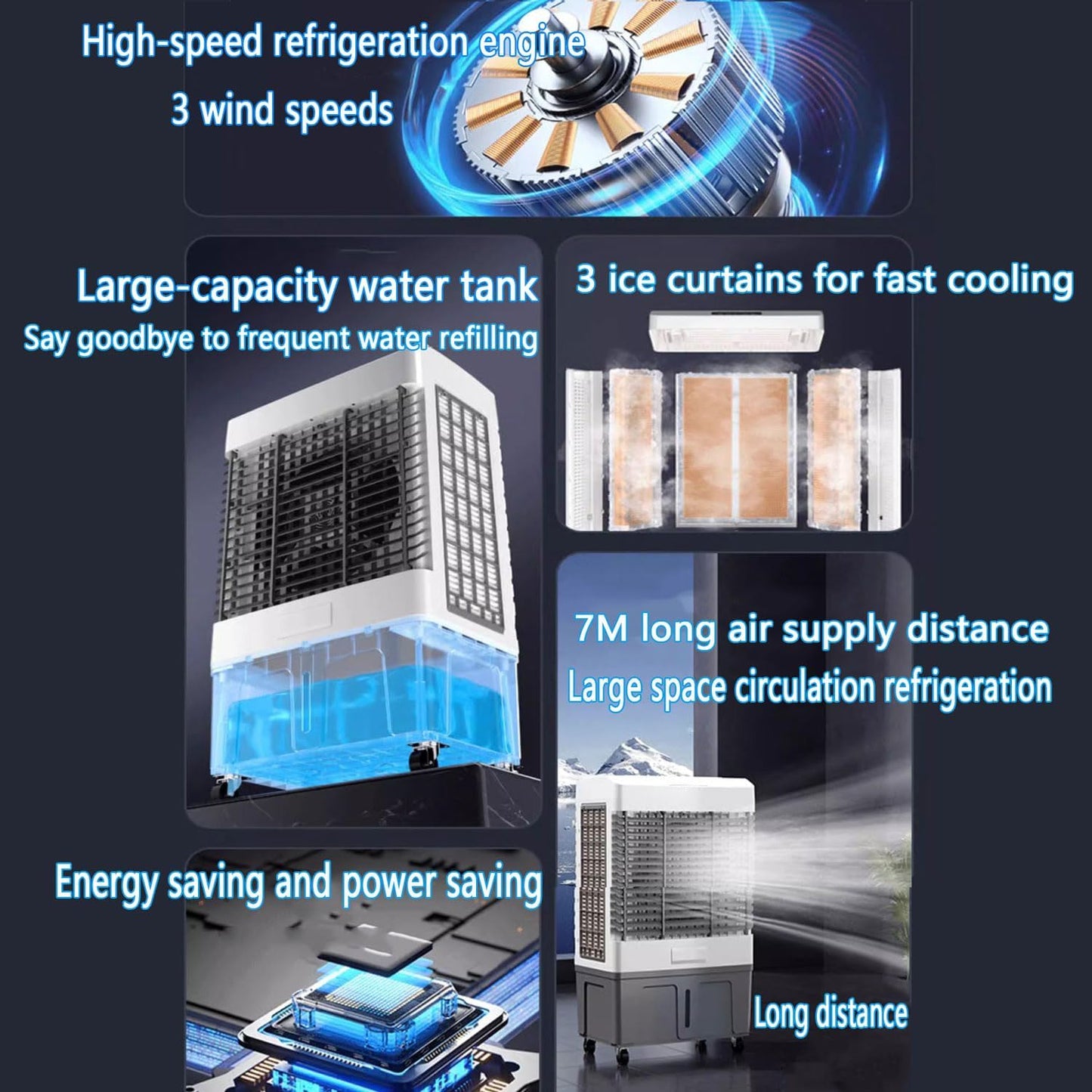  Refroidisseur D'air évaporatif Avec Grand Réservoir D'eau Télécommande 12 H Minuterie 120° Oscillation 3 Vitesses Climatiseurs Portables Pas De Tuyau Besoin Ventilateur De Refroidissement Pour Le Pati
