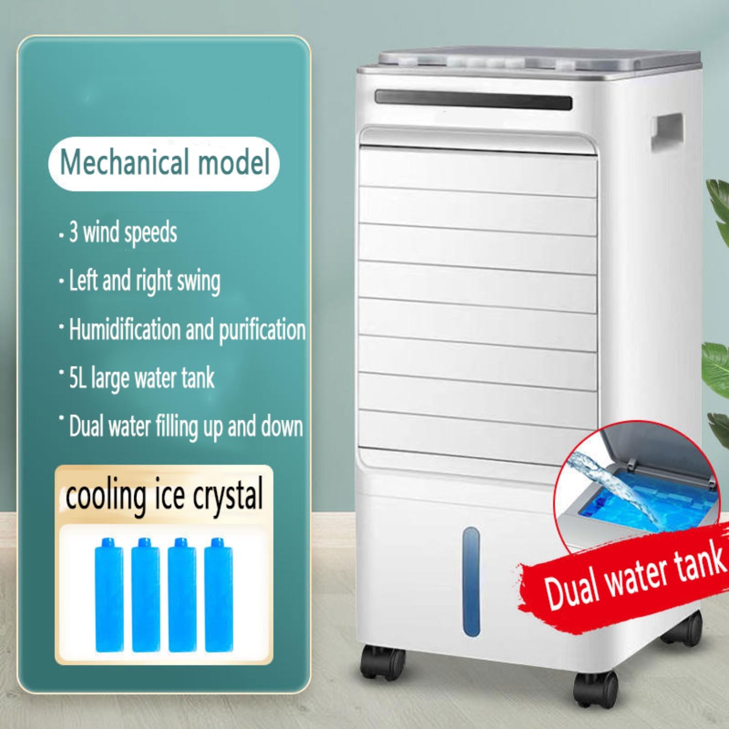  Climatiseur Portable Ultra-Silencieux, 3 Vitesses, Oscillation Automatique à 60°, Minuterie 7 H Et 4 Compartiments à Glace Pour La Maison, Le Bureau, La Chambre Et Le Camping.