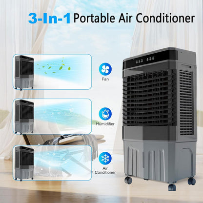 GENERIC Climatiseur Mobile Portable Refroidisseur Par évaporation Avec Grand Réservoir Télécommande 3 Vitesses Orientable 120° Minuterie 1-12h Silencieux Ventilateur Refroidisseur D'air Pour Maison