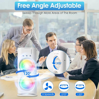  Climatiseur Mobile Rafraîchisseur D’Air, Mini Climatiseur 4 En 1, Ventilateur USB Avec 3 Vitesses & 3 Modes Brume, Refroidisseur D’Air Silencieux Avec LED 7 Couleurs Pour Bureau, Maison